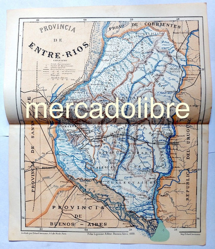 Mapa Entre Rios 1888 Ferrocarril Fortin Telegrafo Colonia