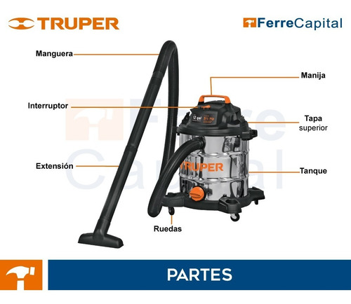 Aspiradora Sólidos Líquidos 12 Gal Acero Inox Truper 101524