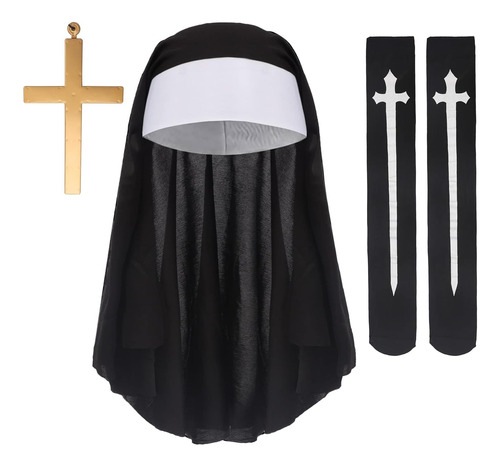 Disfraz De Monja De Halloween Para Mujer, Tocado De Monja, D