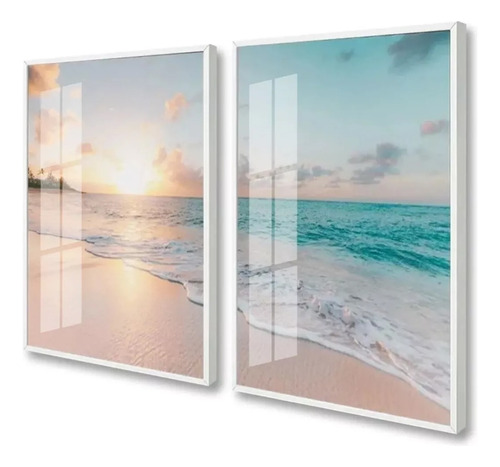 Quadro Decorativo Mar Pôr Do Sol Praia Sala 50x70 Com Vidro