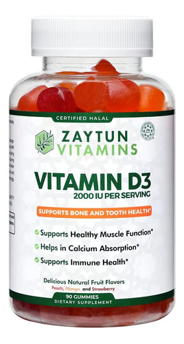 Zaytun Halal Vitamina D3 2000 Gommies Iu, Soporta La Salud D