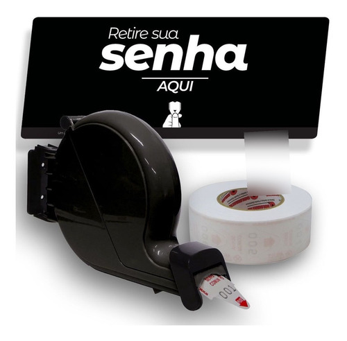 Dispenser Senha Bico De Pato Preto Com Bobina E Placa