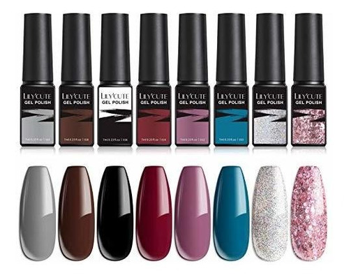 Esmalte - Lilycute Black Gel Nail Polish Set 8 Elegant Color