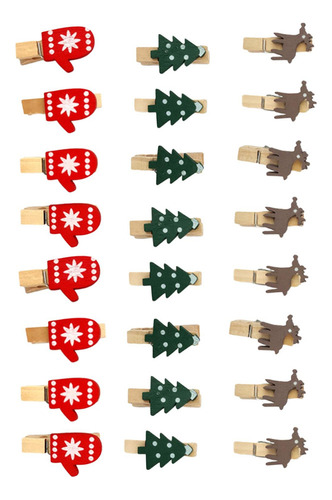 Ml 24x Clips De Madera Navideños, Soporte Para Fotos De