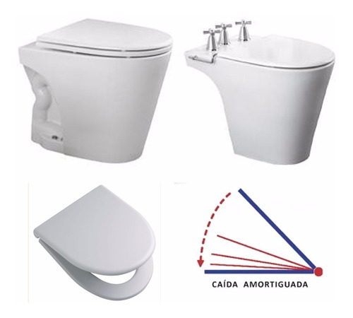 Combo Marina Inodoro Corto+tapa Cierre Suave+bidet 3 Ag+tapa