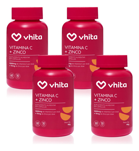 Kit 4 Potes De 60un Vitamina C 1000mg Em Comprimidos Vhita