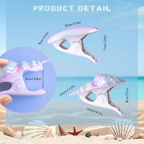4 Peças De Clipes De Toalha De Praia Galvanizados Shell Conc