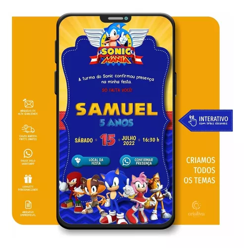 Convite Aniversario Virtual Personalizado Interativo Sonic 2