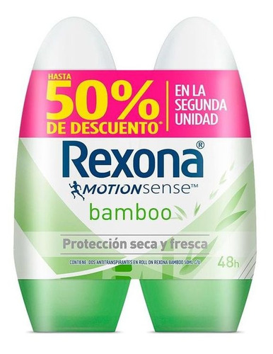 Desodorante Rexona Roll On Mujer 50 Ml 2 Unidades Bamboo