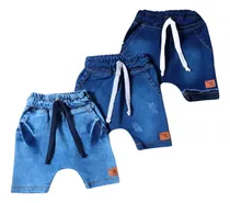 Comprar Kit 3 Bermuda Jeans Bebês Shorts Menino Com Elastano