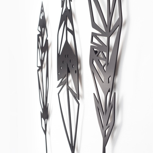Imagen 6 de 7 de Cuadro Decorativo En Madera Calada 3 Plumas Mural