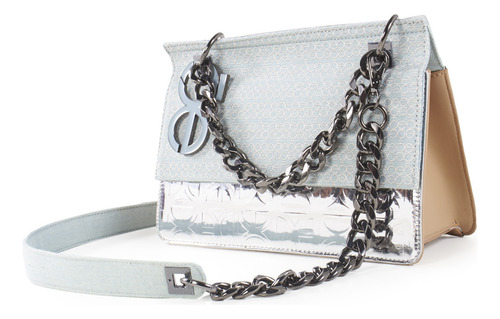 Bolsa Satchel Cloe Para Mujer Denim Detalle Cadena Color Plateado
