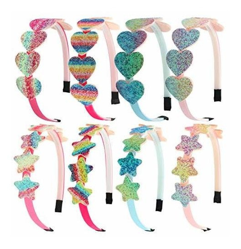 Glitter Heart Girls Diademas Rainbow Star Hariband Niñ...