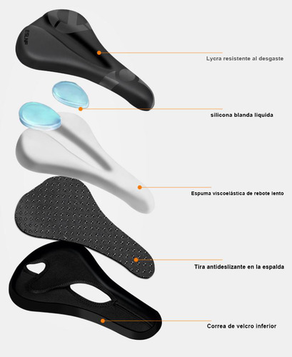 Sillin Asiento Bicicleta Cómodo Acolchado Mujer Hombre Negro