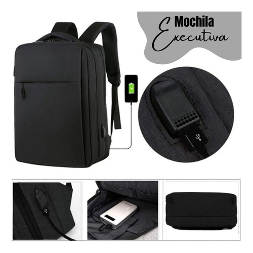 Mochila Executiva Notebook Saída Usb Bolsos Reforçada Zíper