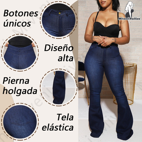 Jeans Elásticos De Tiro Alto Talla Grande Corte Bootcut