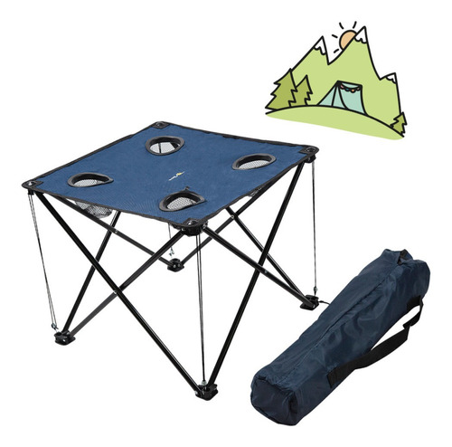 Mesa Plegable De Tela Azul Con Porta Vasos Camping Broksol