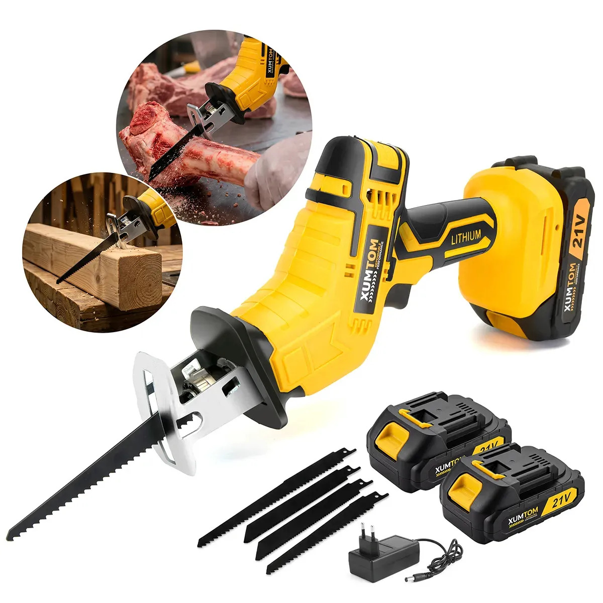 Serra Sabre Elétrica Abrir Boi Cortar Carne Ossos Portátil Sem Fio 2 Baterias 21v Bivolt 1000w Versátil Kit Completo C/ Acessórios
