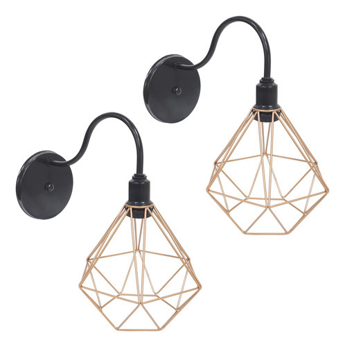 2 Arandela Aramada Industrial Diamante Cobre Rose Gold Preto