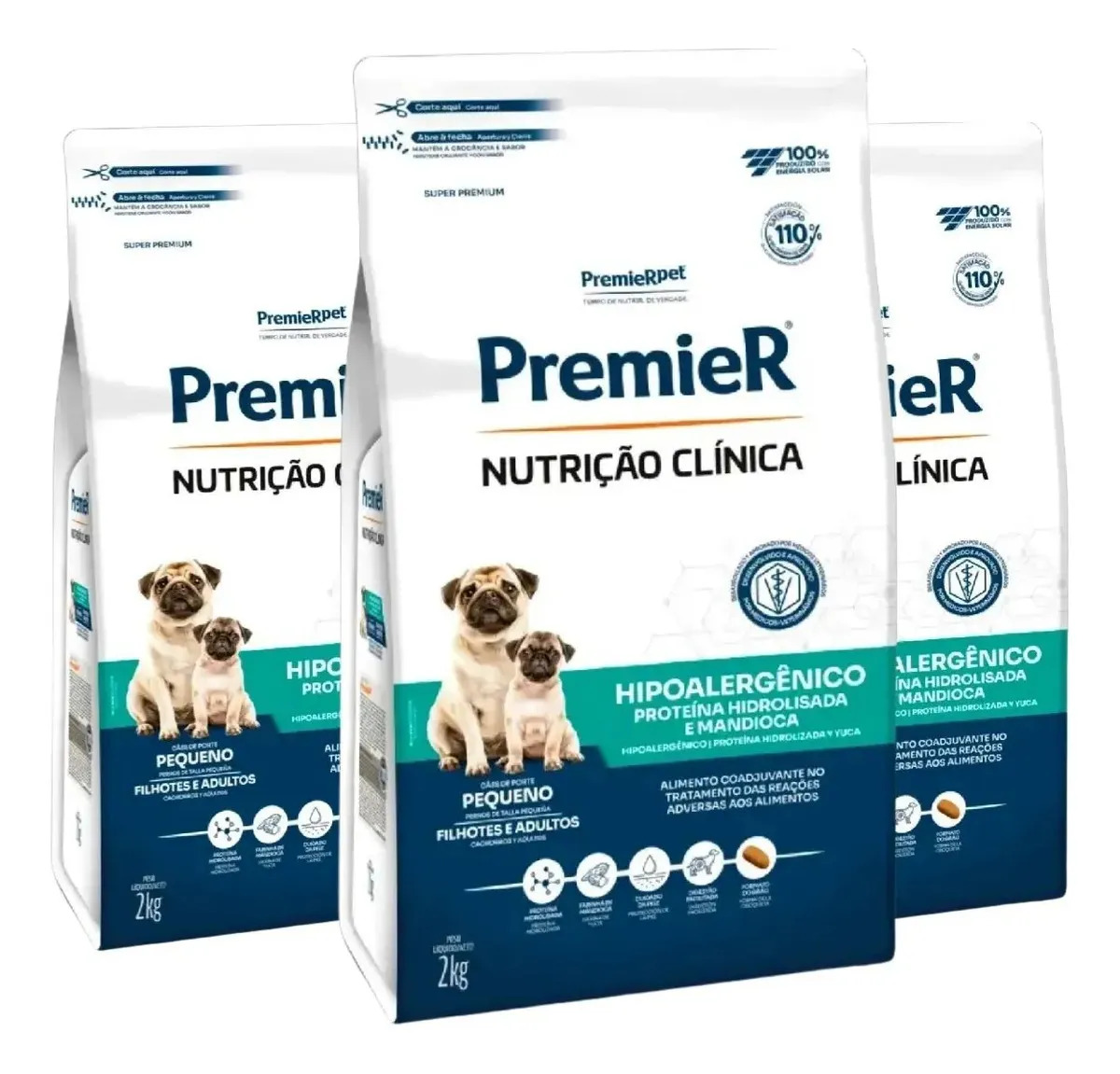 3 Ração Premier Hipoalergênico Mandioca Porte Pequeno 2kg