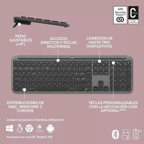Teclado Logitech Signature Slim K950 Bluetooth 10 Mts Grafito Español España