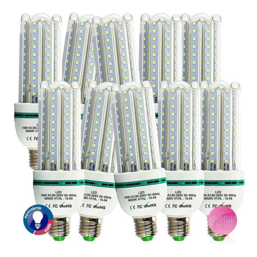 Kit 10 Lampada De Led 16w 4u Soquete E27 Bivolt Luz Fria A60