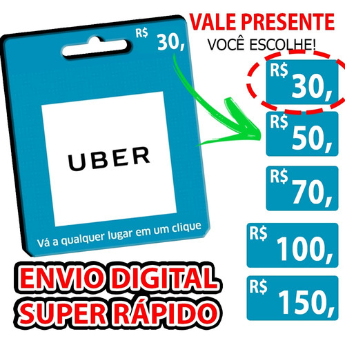 Cartão Uber Vale Presente Pré-pago | Crédito Taxi 99 Cabify
