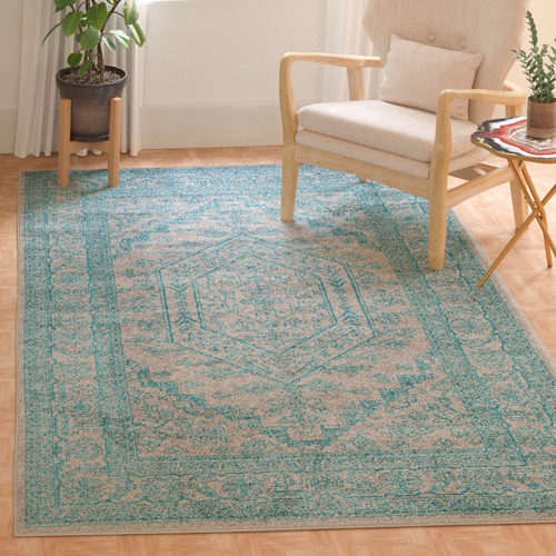 Alfombra Área Medallón Oriental Gris Claro/turquesa 155x229