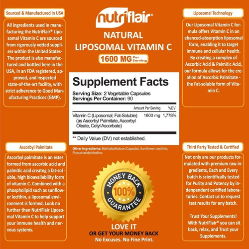 Imagen 3 de 3 de Vitamina C Liposomal 1600mg Inmunidad 180 Capsulas Veganas