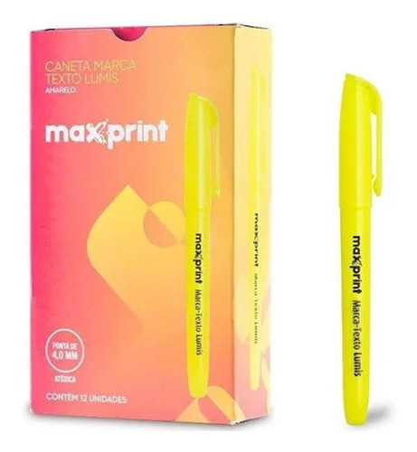 Caneta Marca Texto Lumis Amarelo Maxprint Caixa Com 12 Unid