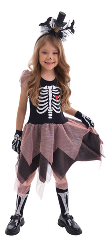 Fantasia Esqueleto Feminina Com Brilho Infantil Halloween