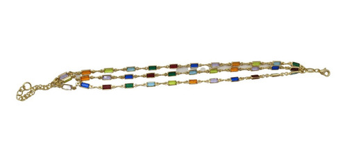 Pulseira Bracelete Triplo Banhado A Ouro Pedras Coloridas 