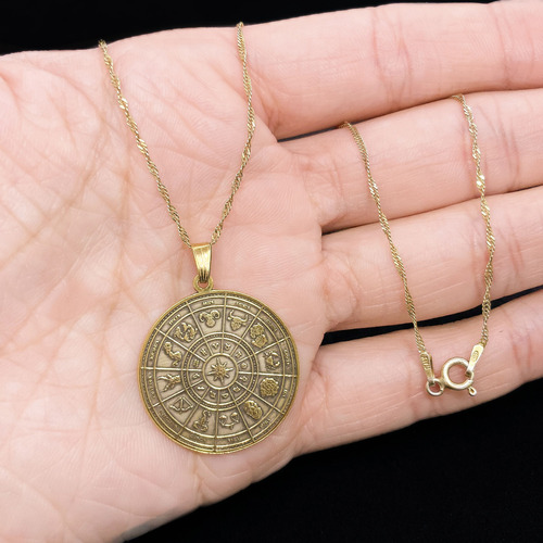 Cadena Y Dije Medalla Signos Zodíaco Oro 18k Astrología Oro 18k 55 Cm