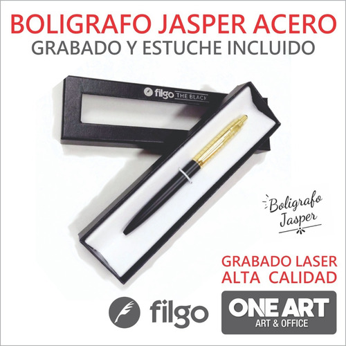 Boligrafo Filgo Tipo Parker Jasper Acero Negro Mate Y Oro