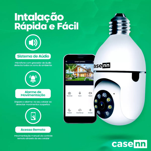 Câmera De Segurança Lâmpada Ip Wifi Casenn App Yoosee Espiã 360º Com Visão Noturna Interna Externa Cor Branco