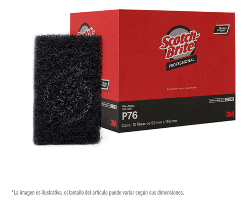 Fibra Negra Scotch Brite 3m P-76 Caja 12 Piezas 9.2x 14.6