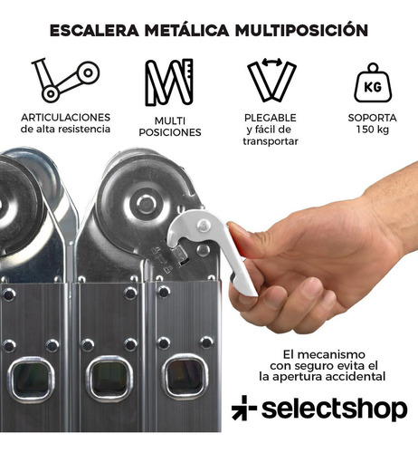 Escalera 12 Peldaños Andamio Multiposiciones Plegable 3.35m Color Plateado SelectShop HR9C5