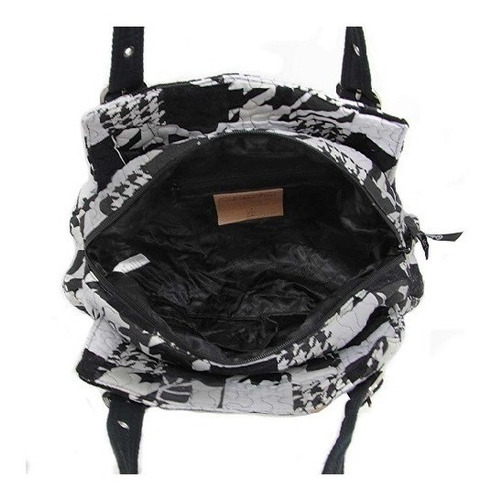 Bolsa Feminina Giulianna Lotus Patchwork Giulianna Fiori Cor Lotus Preto e Branco