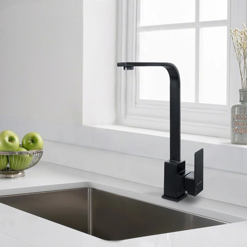Grifería Canilla Monocomando Cocina Moderna Pico Negro Mate Mesada Giro 360 Negro Mate