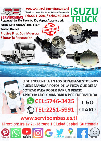 Bombas De Agua Automotrices Isuzu Npr 4bd1,4bd2 3.9 Turbo