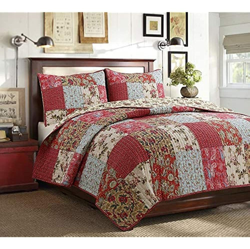 Cozy Line Home Fashions Adeline Red Teal Khaki Floral Pint P