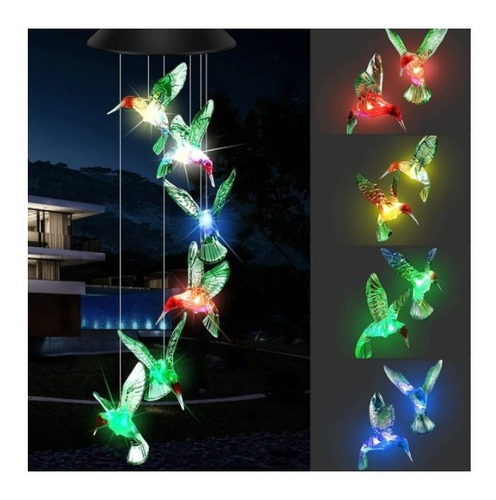 Imagen 9 de 10 de Lampara Colibri Colgante Led Solar Jardin Terraza