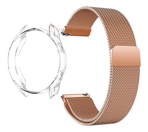 Pulseira Aço Fecho Magnetico + Capa Para Galaxy Watch 3 45mm Cor Transparente + Rose Gold