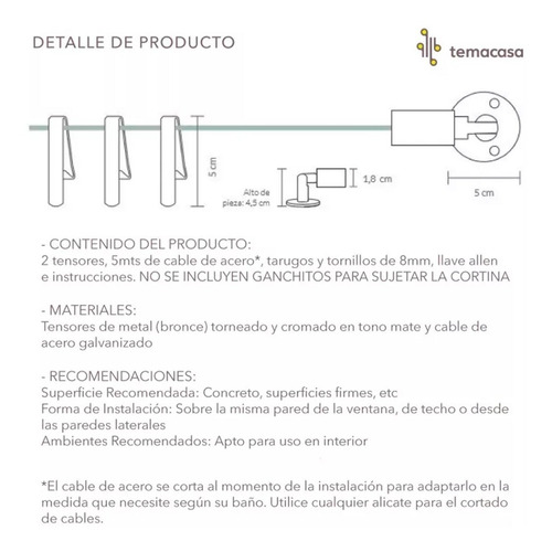 Imagen 2 de 8 de Tensor Para Cortina Ventana C/broches Viena Tensocable