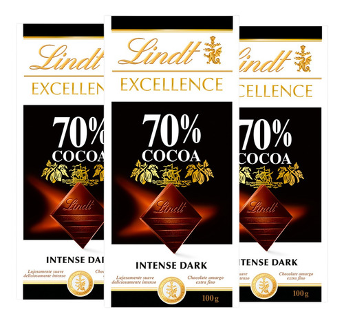 Lindt 70 % Excellence 100 Gr. Origen Suizo Pack X3