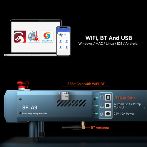 20w Grabador Láser Sculpfun Sf-a9 Y Rodillo Y Software