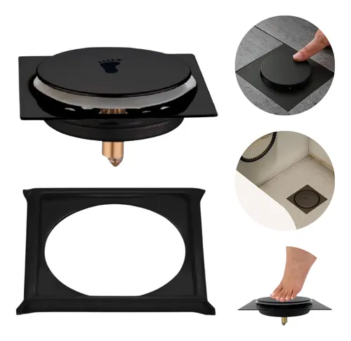 comprar Ralo Click Aço Inox Preto Com Porta Grelha Quadrado 10cm