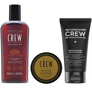 Daily Shampoo + Molding Clay + Shave Cream American Crew Men