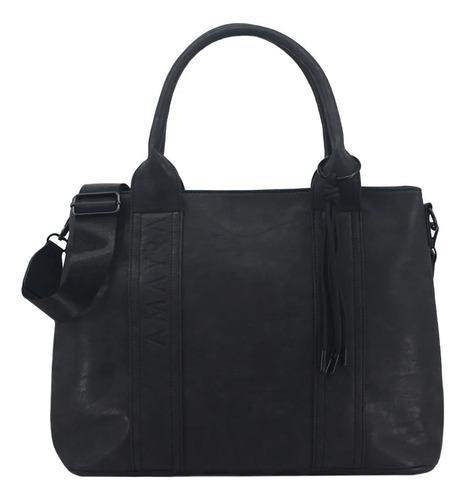 Cartera Bolso Mujer Amayra Tipo Tote Bag Cordones Con Nudo Negro Modelo 1 Liso Negro