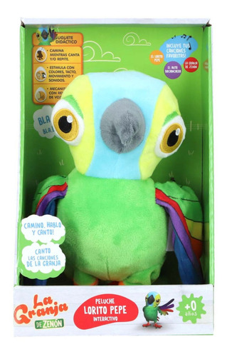 Imagen 2 de 8 de Pepe Lorito 20 Cm Peluche Interactivo La Granja De Zenon